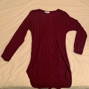 Showpo Maroon Long Sleeve Knit Curved Hem Mini Dress